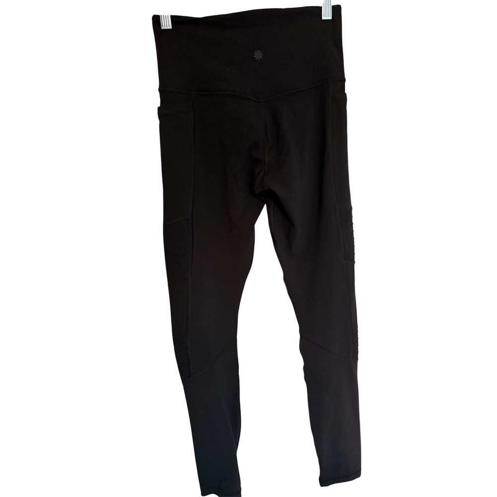 Athleta Moto Leggings Womens XS Black Good Ribbed Pockets High Rise Activewear